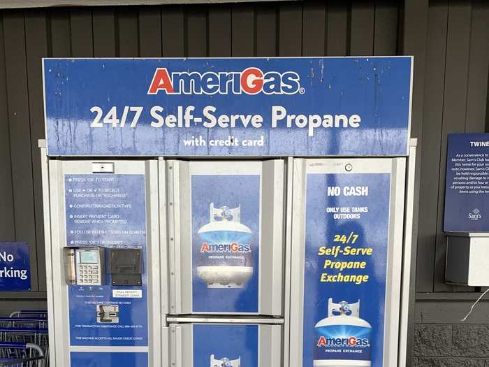 Interestingly, this Sam’s Club location had a 24/7 self-serve propane exchange station (payable by credit card), which isn