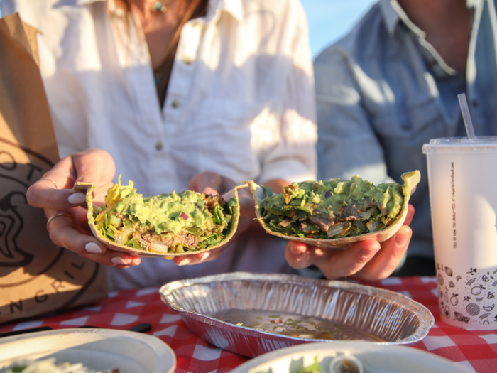 The Paleo Bowl, then, comes with romaine lettuce, fajita veggies, green salsa, guacamole, and two big scoops of barbacoa. The $2.45 extra guacamole made the total $12.40.