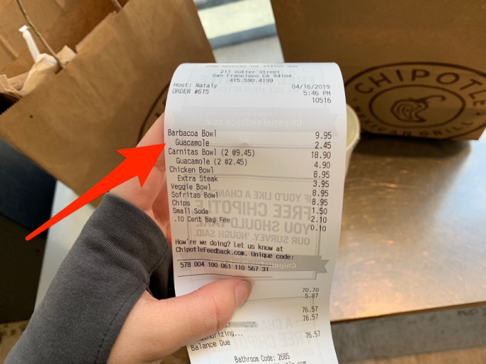 Interestingly, when we looked at the receipt, the names on the orders also weren