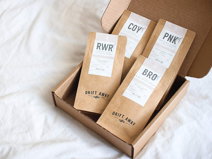 A box of freshly roasted, single-origin coffees