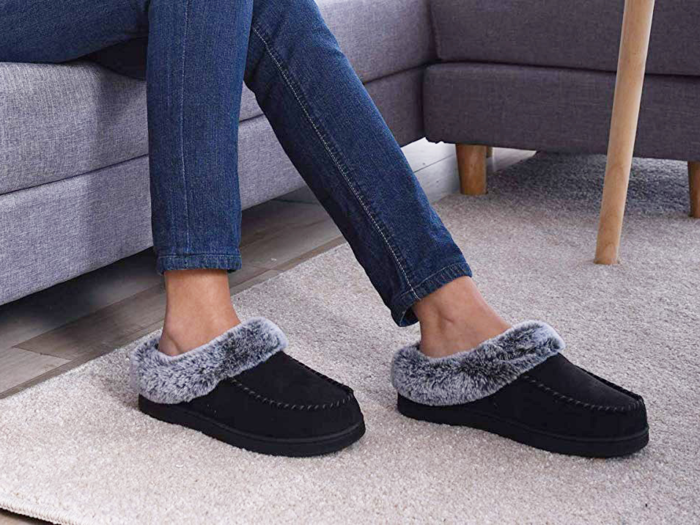 A pair of comfy slippers that can be worn inside or outside