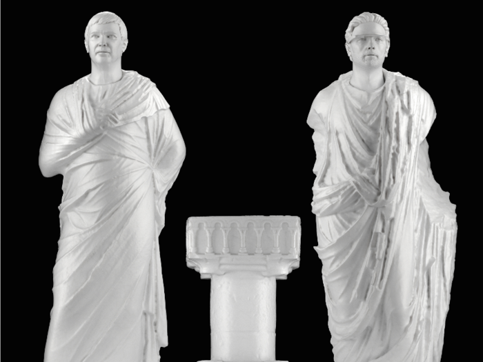 Google cofounders Larry Page and Sergey Brin appear together in a statue called "The Great Oracle."