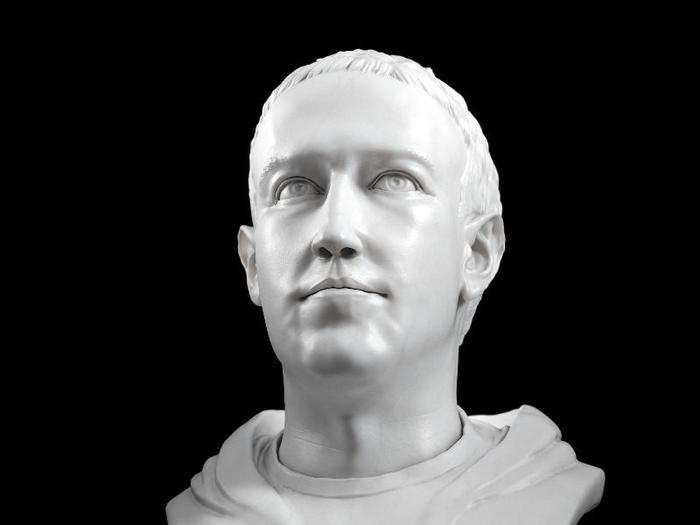 This bust of Mark Zuckerberg is pointedly titled "The New Opium."