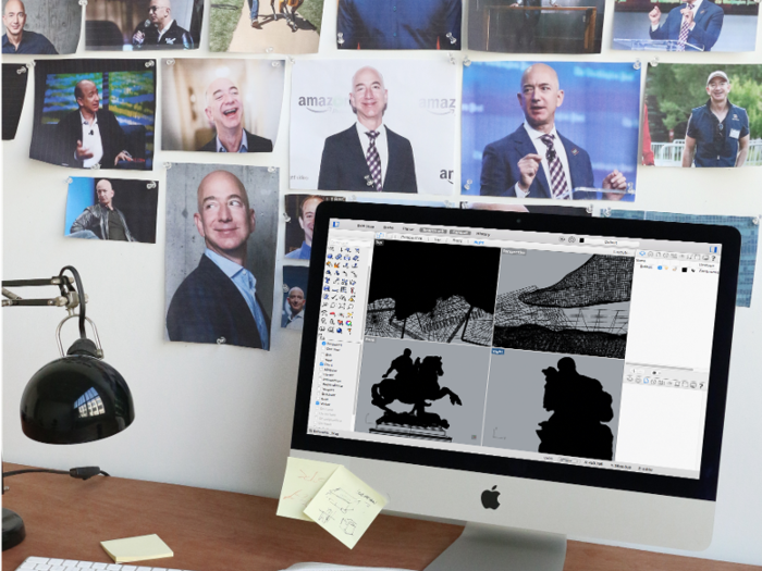 The artist used lots of photos of Bezos to model him.