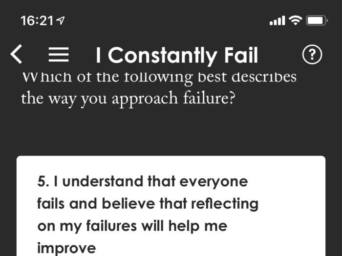 In my head, I know that failure is an everyday obstacle — but in my heart, I know I want to avoid it at all costs, so I fell in the middle with this question.