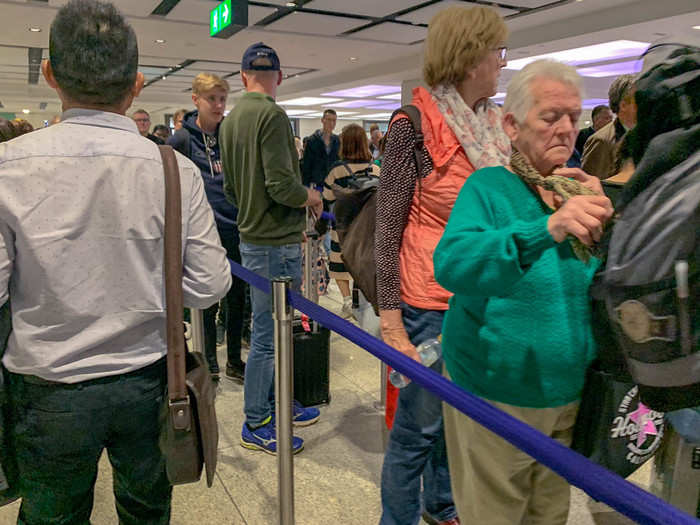 Unfortunately, there was no separate security line for business and first-class passengers. That special treatment is reserved for Emirates. My partner, Harrison, flew home business class on Emirates and had a separate wing of the airport with a dedicated entrance, check-in, and security.