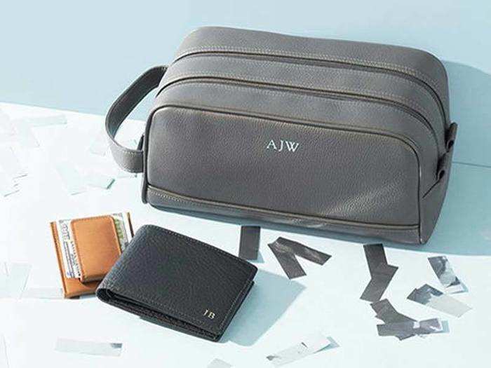 A nice toiletry bag, which you can monogram for him