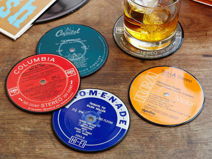 Coasters made out of reclaimed classic records