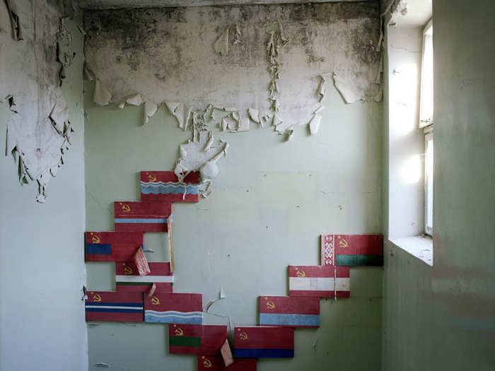 A striking example of that is a series of photos taken in a school hallway of flags representing the countries of the former Soviet Union.