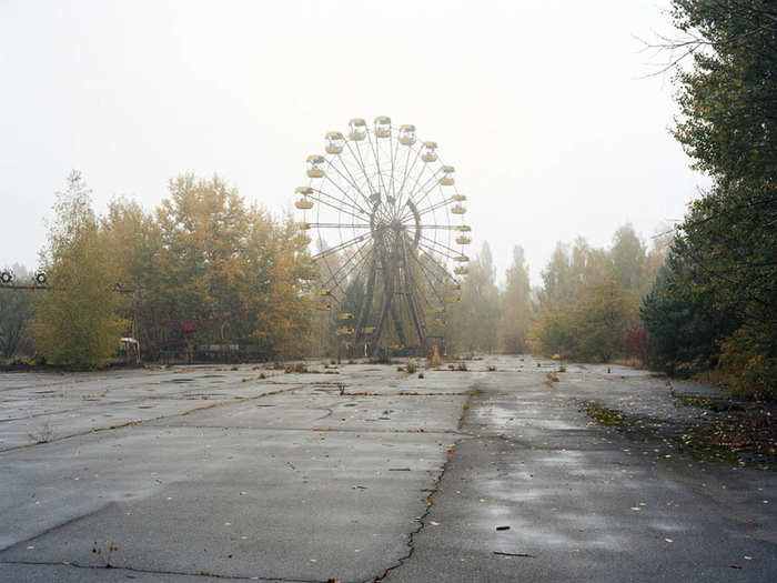 The solitary Ferris wheel is one of many locations that McMillan returned to and photographed over the course of 25 years on more than 20 trips.