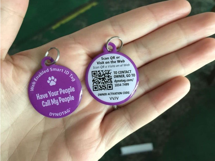 A QR code-enabled dog tag to help locate your dog