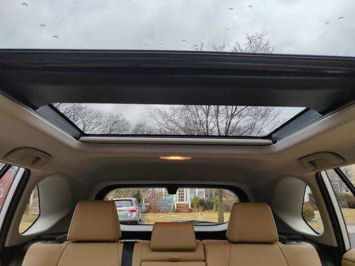 This massive panoramic glass roof is a nice extra. It gives the cabin an open, airy feeling.