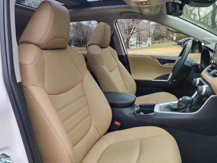 The leather-upholstered seats in our test car were soft and supportive, with ample adjustments available.