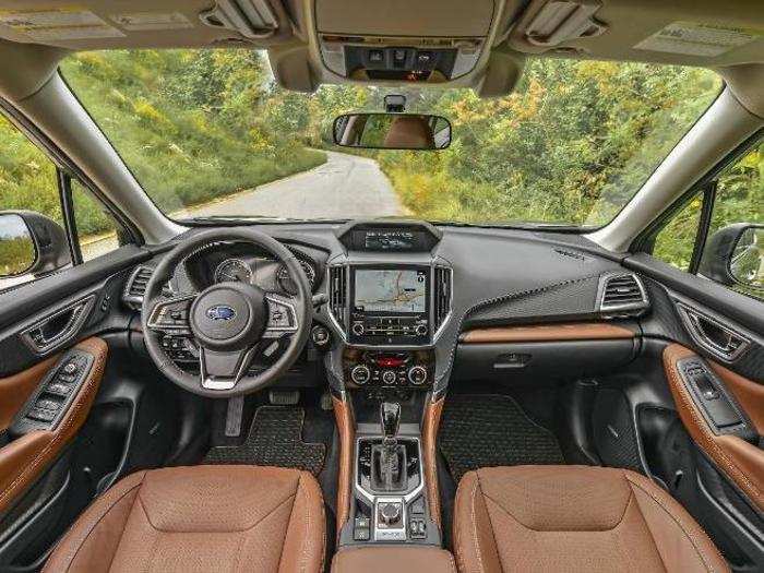 The Forester interior in Touring trim is considerably plusher.