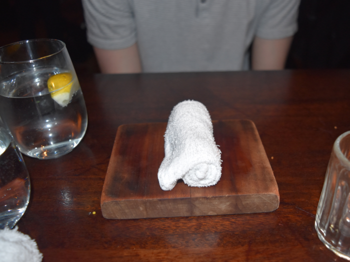 In a nice touch, the bar gave warm, moist towelettes to each guest after their meal.