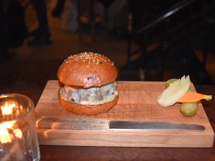 … and a dry-aged beef burger with cheddar, red onion, and special sauce. The burger was of a much higher quality than what a typical bar menu offers. And I found each cocktail I tried to be just as refreshing and unique as its appearance. The food came out to $53 before tax.