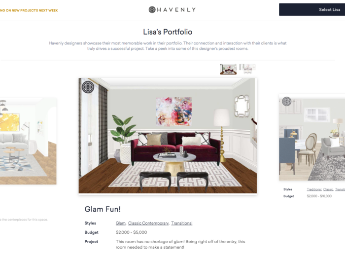 Select a few designer moodboards you like, then learn more about their style and expertise by viewing their profile.