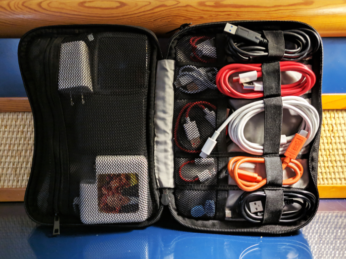6. Reduce stress about losing important cables, chargers, or electronics devices by using an electronics "Dopp kit."