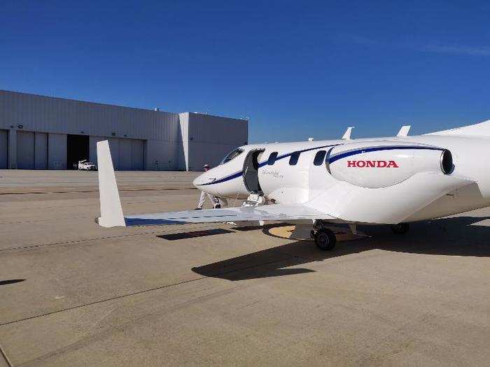 Waiting for us on the apron was a new HondaJet Elite, the main reason for our trip.