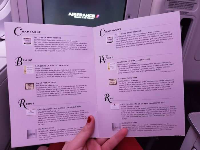 The wine selection, as I would expect on a French airline, was superb.