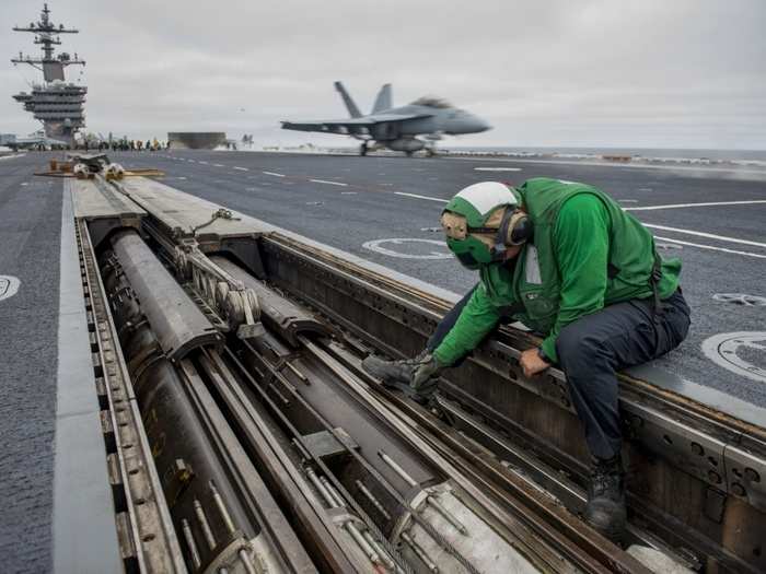 US Navy aircraft carriers rely on steam or electromagnetic catapults to launch aircraft, a launch system more effective and efficient than the ski jumps seen on Russian and Chinese carriers.