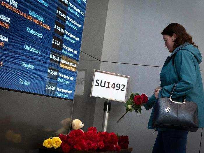 A makeshift memorial has been set up at Sheremetyevo Airport.