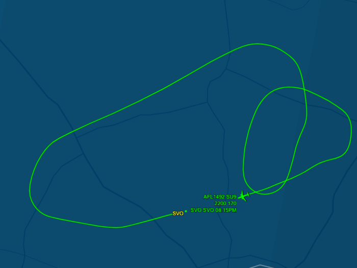 The plane then spends roughly ten minutes descending while circling over Moscow as it comes in for a landing.