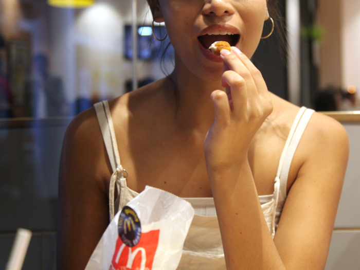 After a taste we were able to tell that the McBites are a bit spicier than regular McNuggets — it tastes like they have more black pepper in the seasoning, which isn