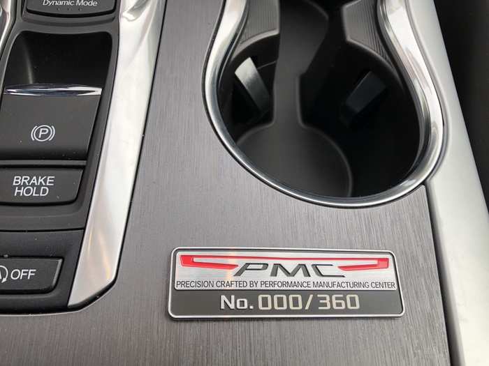 So the Acura TLX A-Spec PMC is a hand-build machine, and that fact is commemorated by a small plaque in the center console. "PMC" is for "Performance Manufacturing Center," located Ohio. Our tester car was number 000 of 360 — the very first example, fresh off the floor of the New Your auto show.