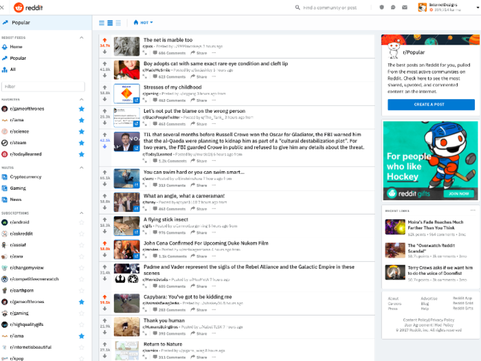 Reddit lets users build their own community pages and offers organized discussion on popular topics and niche interests.