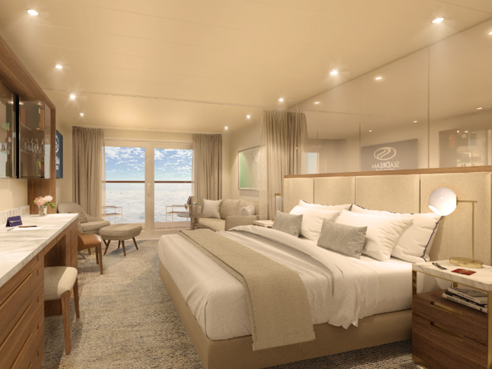 The boat contains 110 ocean-view suites. Suite prices range depending on both preferred room type and the length of the voyage.