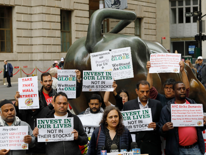 Protesting drivers gathered next to Wall Street