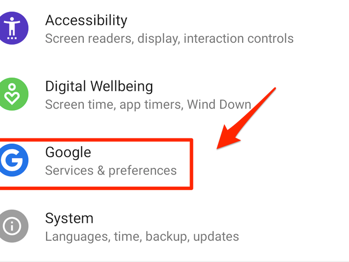 To do this on your Android phone, start by launching the Settings app and choosing "Google."