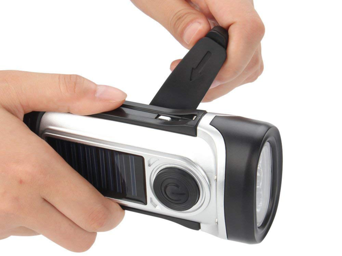 A crank- and solar-powered flashlight