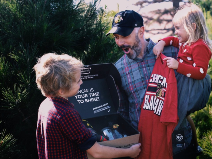 A gift box of gear from his favorite sports team