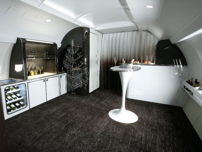 The newest feature on the jet is the lounge area, where a mixologist will craft custom drinks for passengers. In addition, the space will be used for cooking classes and wellness activities.