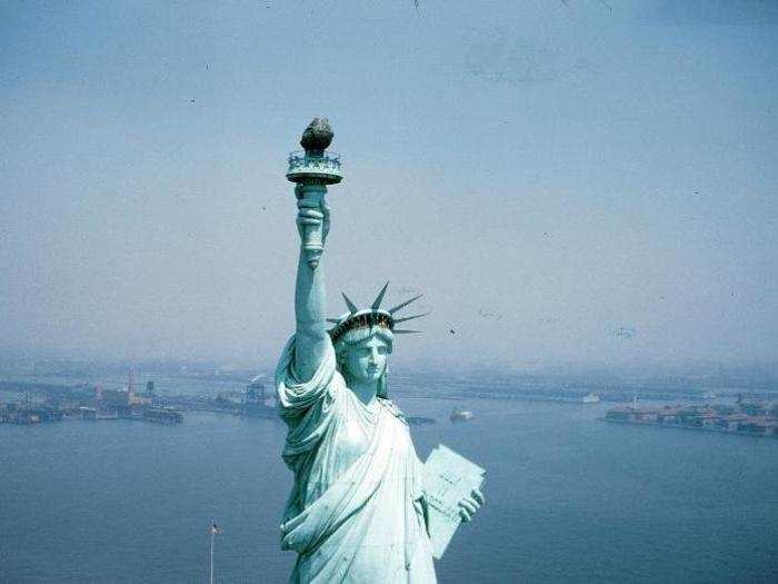 The statue stood tall for three decades before its torch was damaged in an explosion during World War I.