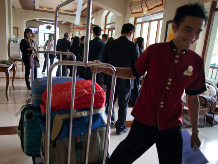 27. Baggage porters and bellhops earn a median of $24,390 a year, and 23,440 are employed in the hotel industry.