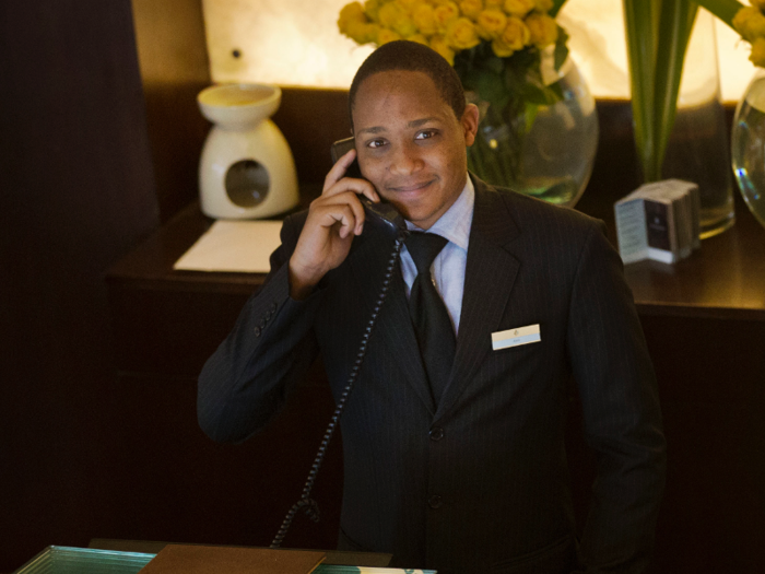 31. Desk clerks earn a median of $23,640 a year, and 242,660 are employed in the hotel industry.