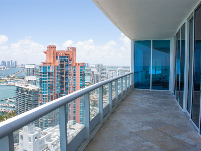 A private terrace overlooks South Beach and downtown Miami ...