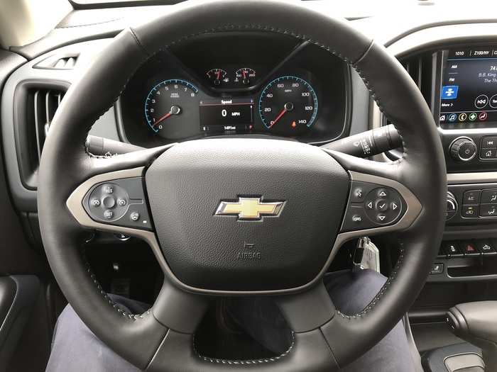 The driver gets a pretty typical Chevy setup as far as the steering wheel controls and gauges are concerned. There