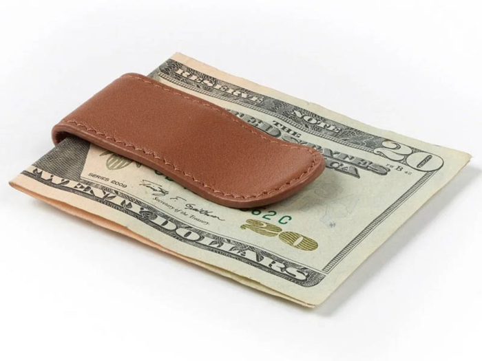 A leather money clip