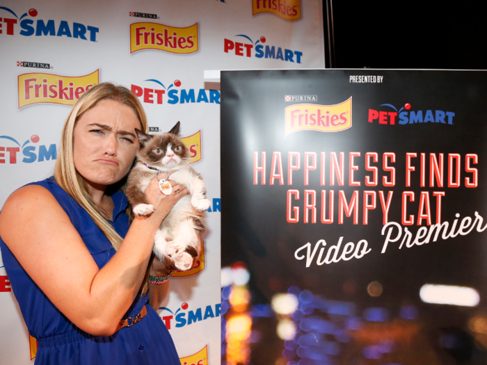 Grumpy Cat starred in a Buzzfeed video in 2015 called "Happiness Finds Grumpy Cat." As always, she looked delightfully mopey during the video premiere.