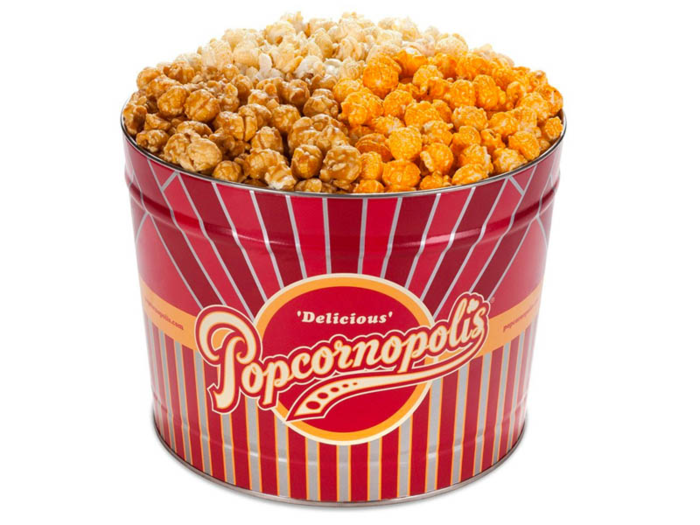 A giant tin of gourmet popcorn