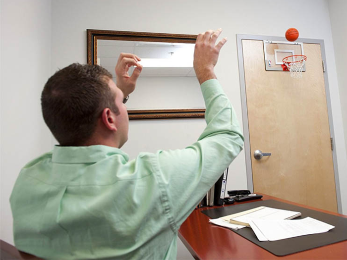 A mini basketball hoop