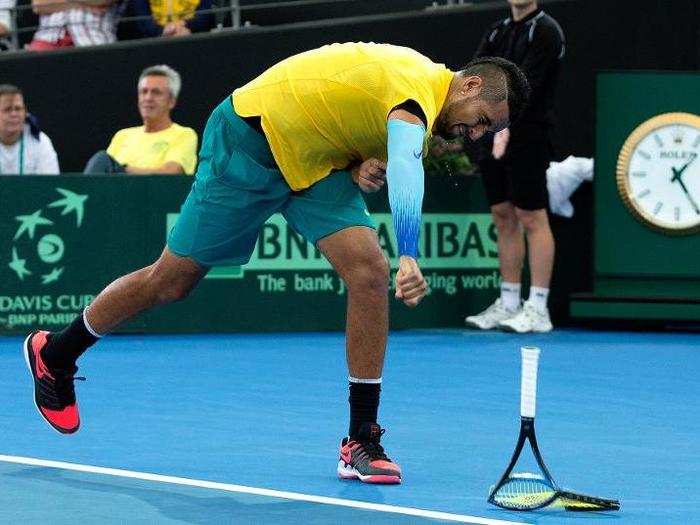 Nick Kyrgios has mastered the art of mangling a racket.