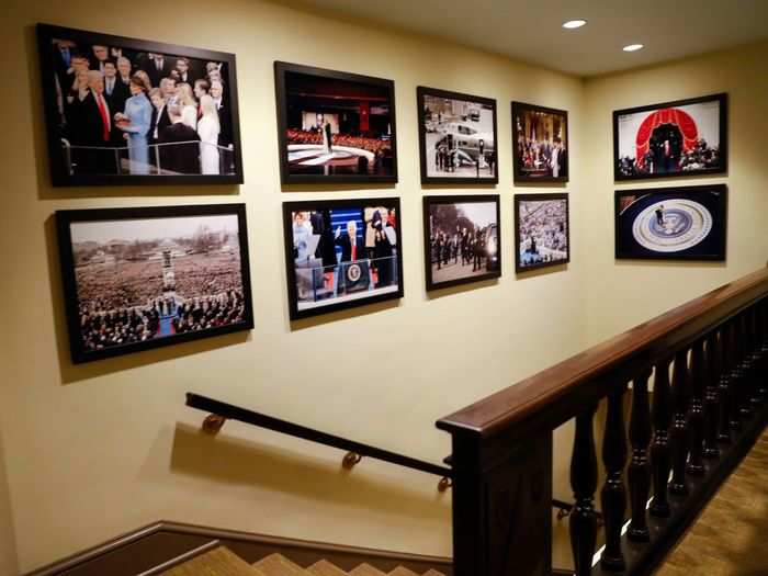 Parts of the well-known West Wing resemble a standard office building, complete with photos of the present