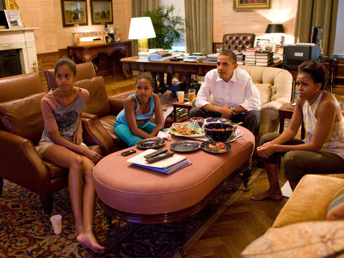 There are a couple smaller sitting rooms that may feel more intimate for the first family, including the Treaty Room, seen here for a World Cup soccer game in 2011.