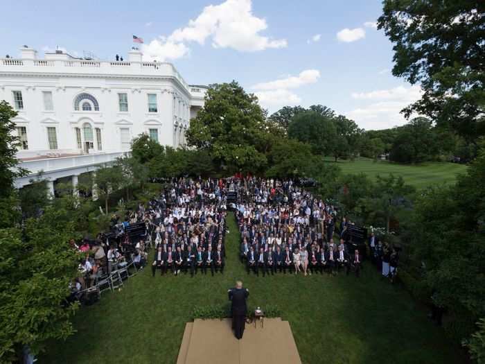 Inside and out, the White House serves as an important platform for the president to meet with the press, public, and international rulers. An estimated 90 people work on building staff to keep it in tip-top shape, and a few hundred administration staffers work in the offices of the West Wing.