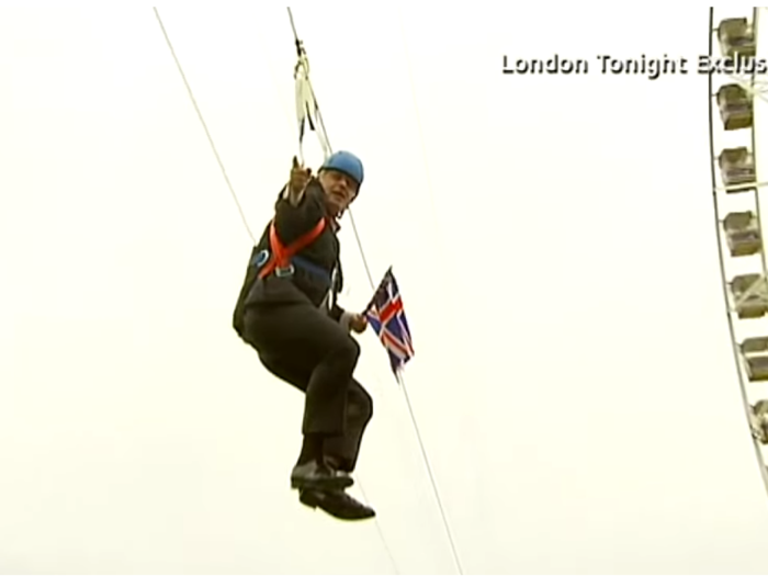 August 2012: Johnson becomes stuck on zipwire